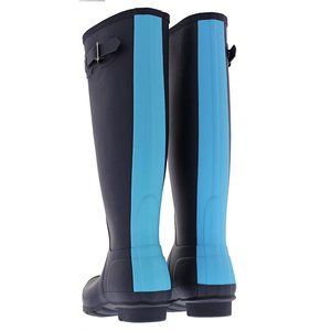 Hunter Wellington navy tall boots sky blue stripe